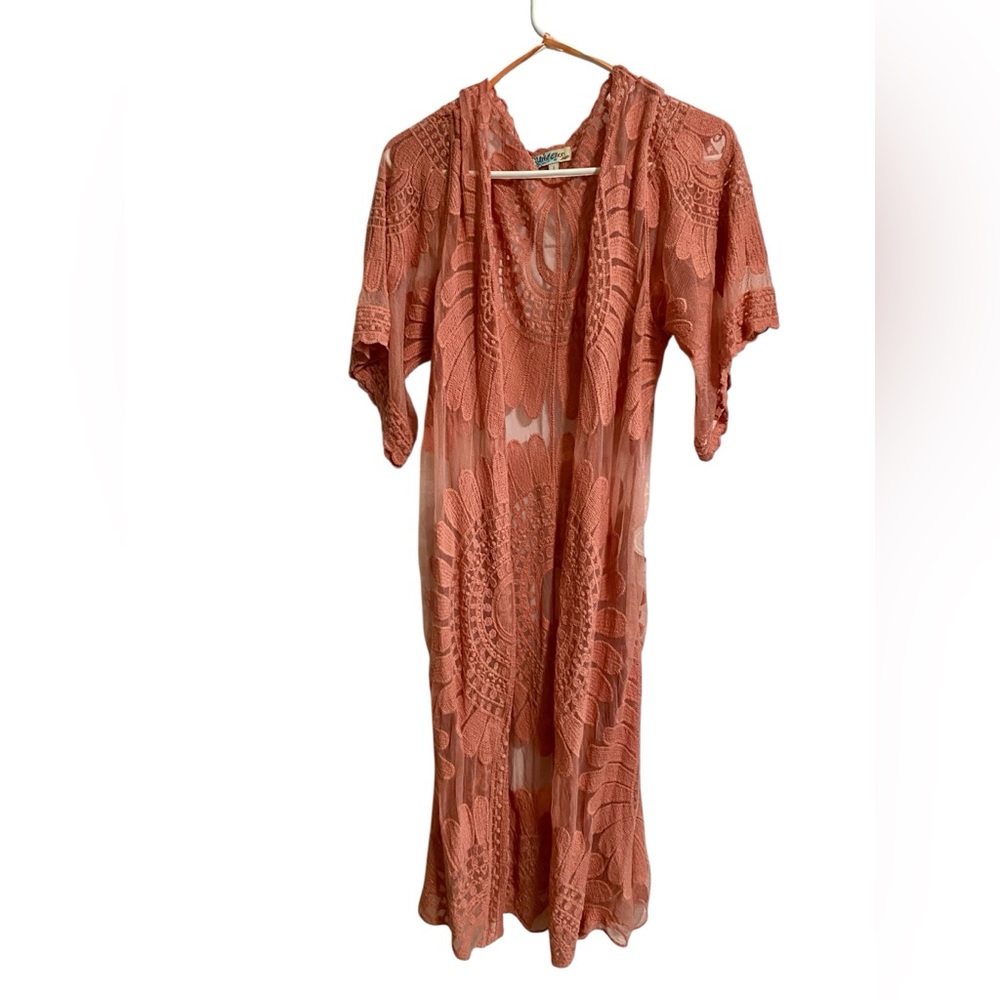 Rebellion Coral Lace Long Kimono Cover-Up